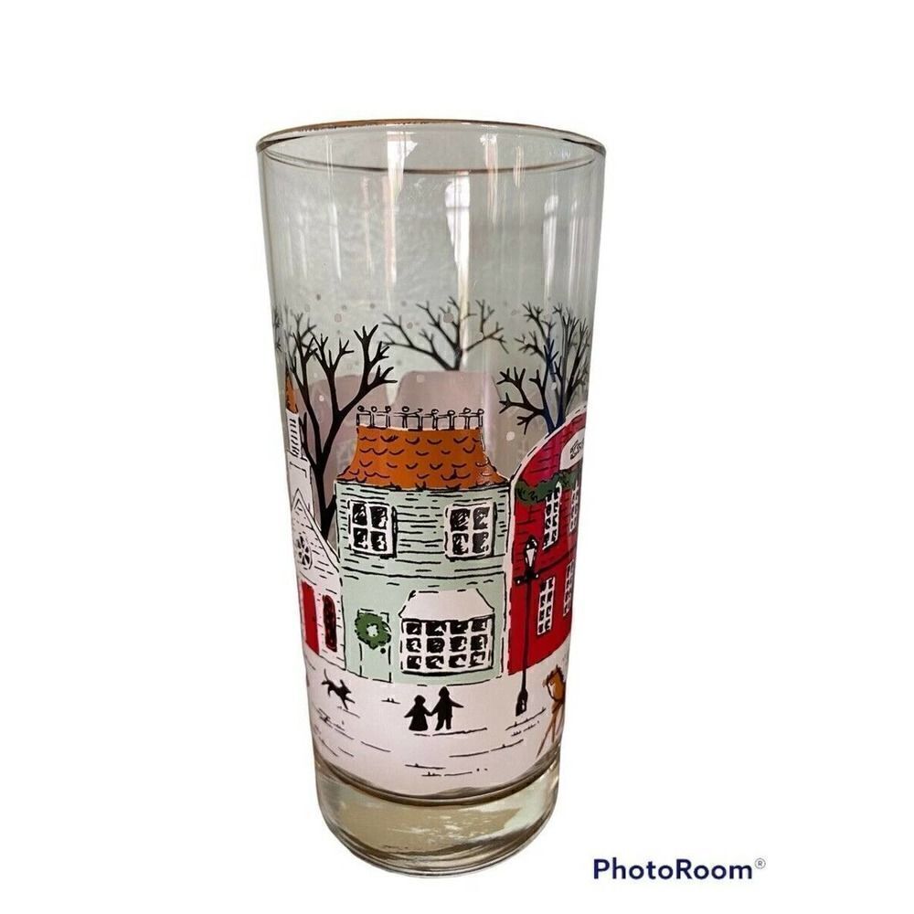 Libbey Winter Scenery Glass with Gold Rim VINTAGE COLLECTIBLE NWT
